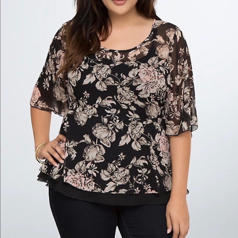 TORRID BLACK FLORAL PEPLUM BLOUSE NWOT